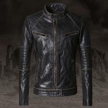 Handmade Men's Biker Zipper Black Genuine Leather Jacket