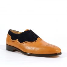 New Handmade Men Franco Italian Camel / Blue Leather and Suede Oxfords Shoes