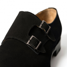 New Handmade Men Neo Suede Double Monk Strap Black Shoes