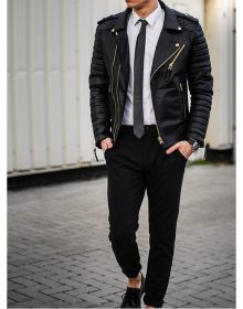 New Men Fashion Trend Black Motorcycle Leather Jacket, Biker Fashions