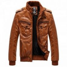 Handmade Men's Sheepskin Leather Jacket, Men's Brown Color Biker Leather Jacket