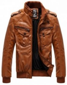 Handmade Men's Sheepskin Leather Jacket, Men's Brown Color Biker Leather Jacket