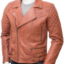Handmade Men’s Cognac Leather Biker Jacket , Men Fashion Biker Jacket