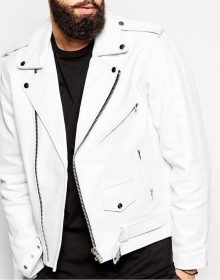 Men White Leather Jacket, Mens Leather Jacket, Slim Fit Biker Lambskin White Leather Jacket