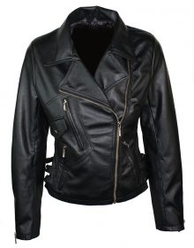 Ladies Black Biker Style Retro 100% Real Leather Jacket