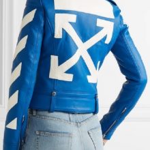 New Woman's Cropped Tasseled Leather Biker Jacket, Bright Blue Color Jacket