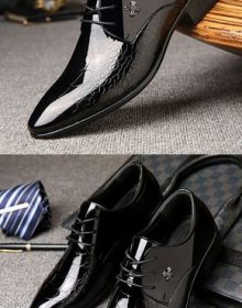 New Patent Leather Men Dress Shoes Pointed Toe Bullock Oxfords Business Office Style