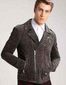 Amazing Looking Classy Gray Color Men Biker Leather Jacket With Notch Collar