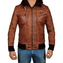 Handmade Men's Real Leather Hood Jacket Bomber Aviator Brown