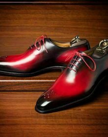 Mens Handmade Two Tone Maron Patina Oxfords Formal Dress Leather Shoes