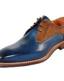 Men Burnished Blue Brown Tone Lace Up Premium Leather Oxford Handmade Shoes
