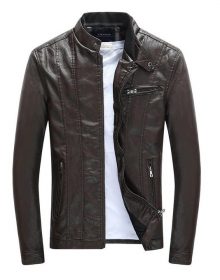 Handmade Men's Autumn/Winter PU Leather Biker Jacket With Velvet Lining