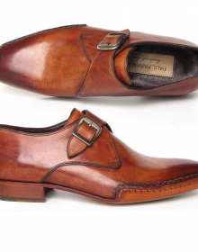 New Handmade Men Side Sewn Monk Strap Tobacco Shoes