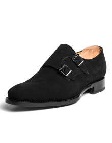 New Handmade Men Neo Suede Double Monk Strap Black Shoes