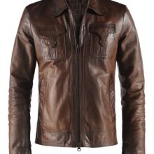 Stylish Brand New Men’s Genuine Leather Jacket Brown Slim fit Biker Jacket