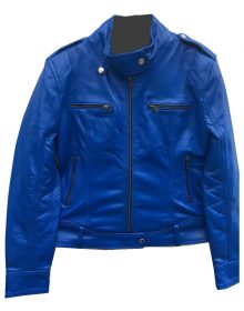 New Handmade Men's Blue Biker Genuine Leather Jacket