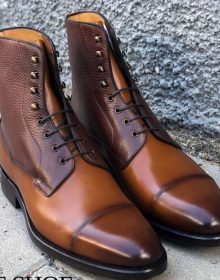 Handmade Men Two Tone Wingtip Cap Toe Boots Leather Boot, men ankle shoes