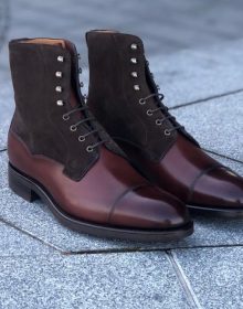 Handmade Men Two Tone Wingtip Cap Toe Boots Leather Boot, men ankle shoes