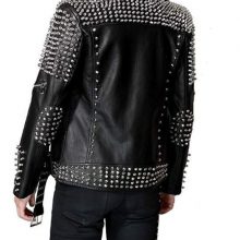 New Handmade Men's Black Fashion Studded Punk Style Leather Jacket