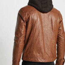 New Handmade Blake Mens Hooded Collar Brown Casual Leather Jacket