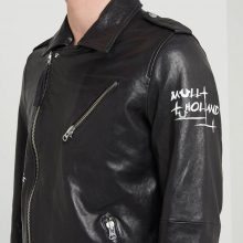 New Handmade Mens Lapel Collar Black Motorcycle Leather Jacket