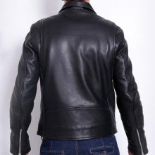New Handmade Mens Black Leather Jacket with Zippers