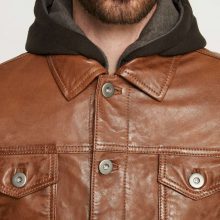 New Handmade Blake Mens Hooded Collar Brown Casual Leather Jacket
