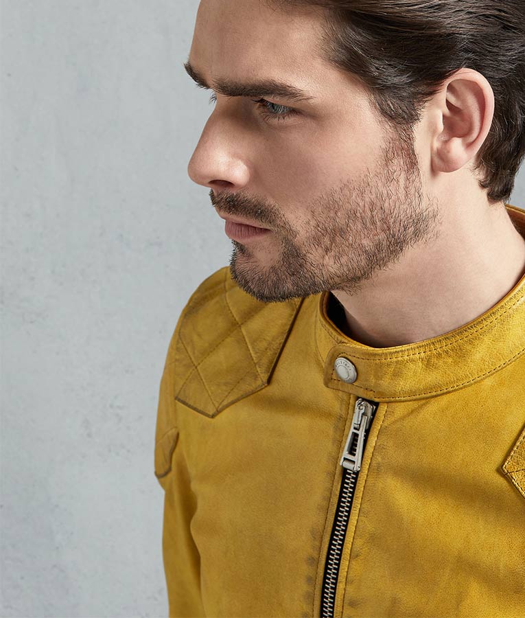 New Handmade Mens Padded Shoulder Yellow Café Racer Leather Jacket - Hand  Made Leather ShopHand Made Leather Shop