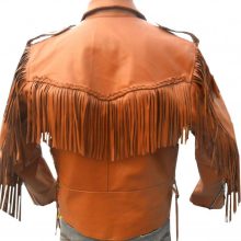 New Handmade Men Orange Western Fringes Cowboy Genuine Real Leather Jacket