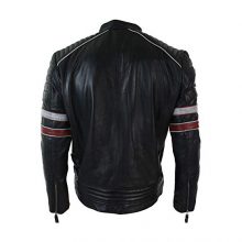 Men's Racing Black Biker Red White Stripes Real Leather Casual Fit black Jacket