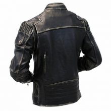 Mens Vintage Look Motorcycle Distressed Black Leather Jacket Genuine Cowhide Leather Biker Coat