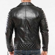 New Handmade Mens Black Padded Motorcycle Leather Jacket