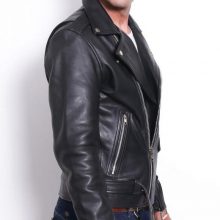 New Handmade Mens Black Leather Jacket with Zippers