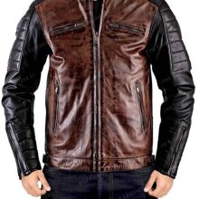 New Handmade Mens Brown Vintage Cafe Racer Sheepskin Leather Jacket