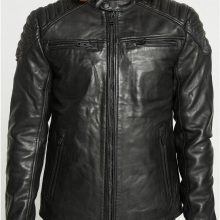 New Handmade Mens Paddes Shoulder Distressed Black Leather Jacket