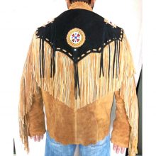 Men Western wear Brown Suede Leather Jacket Fringe Eagle Beads Patches Bones