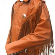 New Handmade Men Orange Western Fringes Cowboy Genuine Real Leather Jacket