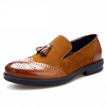 Men Brown Wing Tip Brogues Toe Tassles Loafers Suede Leather Shoes