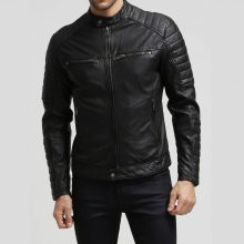 New Men’s Stylish Slim Fit Genuine Lambskin Black Leather Biker Jacket