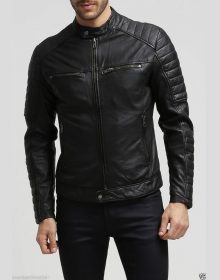 New Men’s Stylish Slim Fit Genuine Lambskin Black Leather Biker Jacket