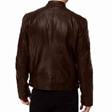 New Handmade Men's Genuine Solid Lambskin Brown Color Leather Biker Jacket