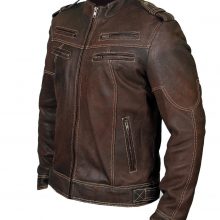 Men Handmade Biker Vintage Motorcycle Distressed Brown Cafe Racer Leather Jacket