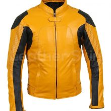 Handmade Men Yellow Biker Motorcycle with Perforations Leather Jacket