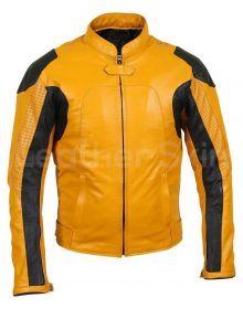 Handmade Men Yellow Biker Motorcycle with Perforations Leather Jacket