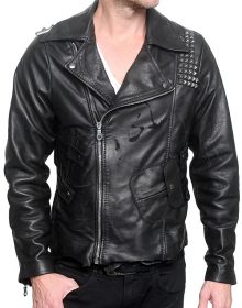 Men Fashion Cowhide Black Leather Motorcycle Slim fit Biker Bomber Jacket