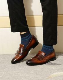 Burnished Brown Premium Leather Buckle Straps Vintage Monk Classic Men Shoes