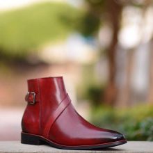 Genuine Leather Maroon Red Single Buckle Strap Jodhpur High Ankle Men Boots
