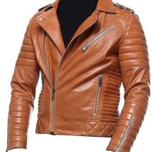 New Handmade Men Motorcycle Tan Leather Jacket