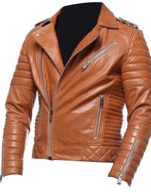 New Handmade Men Motorcycle Tan Leather Jacket