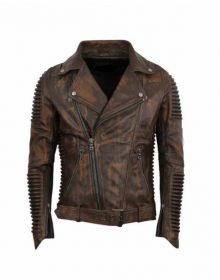 Men’s Genuine Cowhide Leather Distressed Vintage Brown Look Handmade Leather Jacket Mens